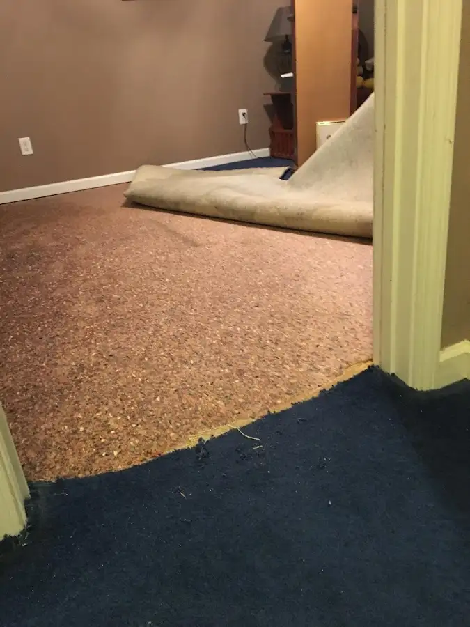 Carpet pad removal revealing water damage during Water Mitigation Services in Diamondhead
